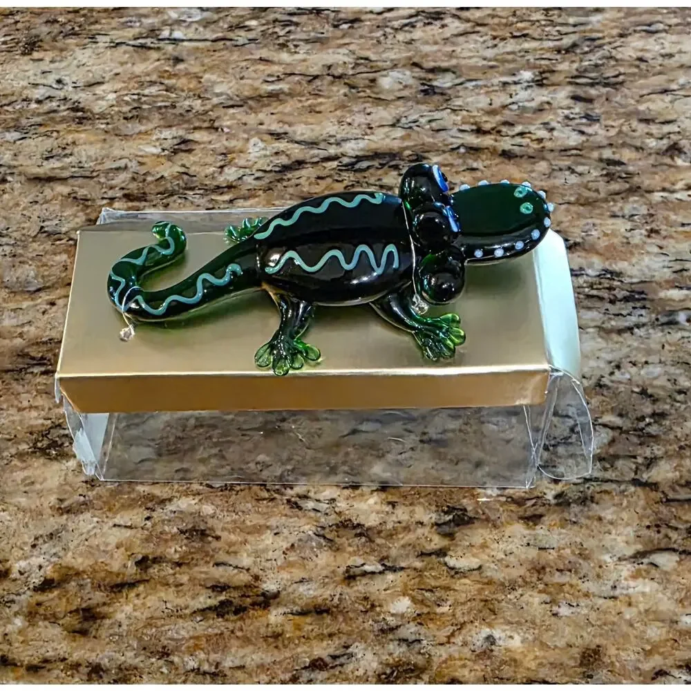 Alligator Crocodile Glass Figurine Green Miniature‎ Hand Blown Glass